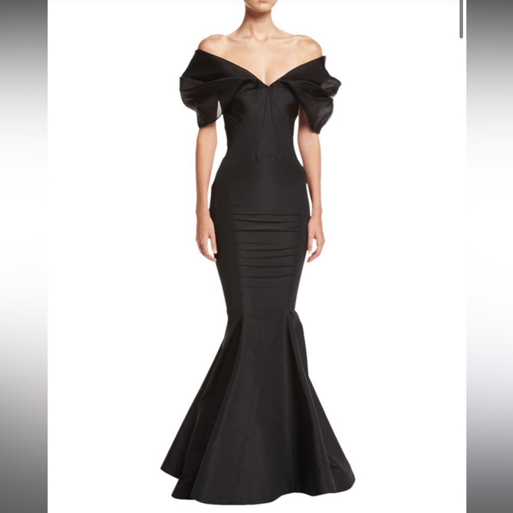 Zac Posen Black Mermaid Puff Sleeve Gown